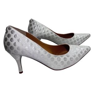 New J.Renee Women Kanan Silver Polka Dot Fabric Heels Pumps Dress Shoes Size 10M